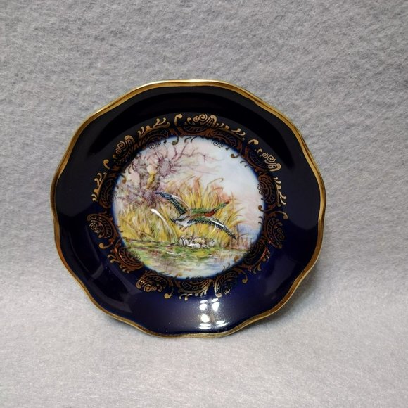 Vintage Limoges France Ring Dish, Cobalt Blue Gold, Flying Duck Coaster Trinket - Picture 3 of 6